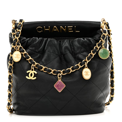 Chanel Lambskin Resin Quilted Small Bucket Bag Black 1 of 10