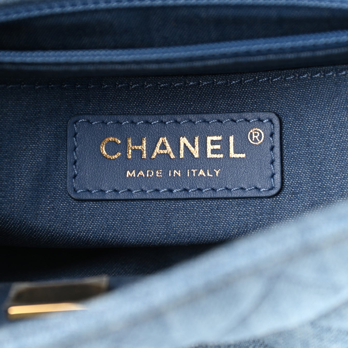 Denim Quilted Mini Pearl Crush Flap Blue