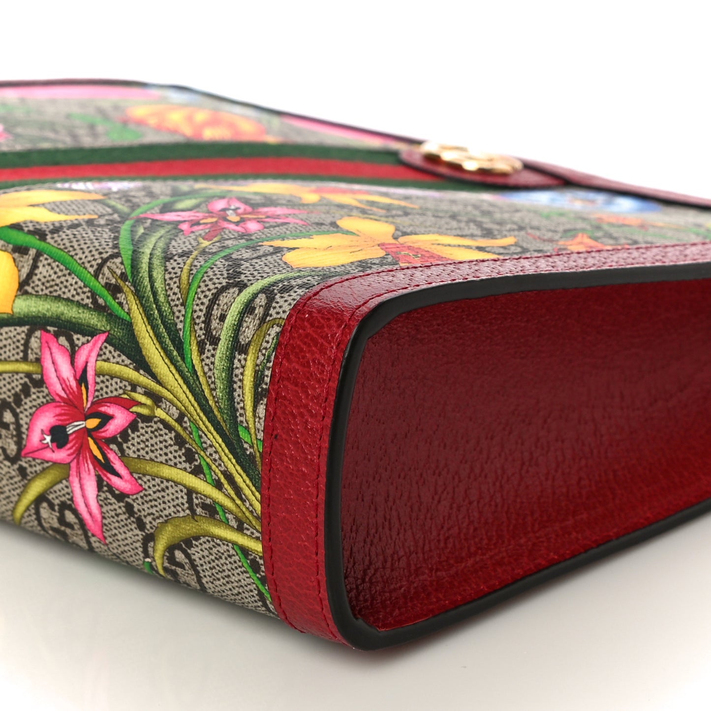 GG Supreme Monogram Flora Web Ophidia Pouch Red
