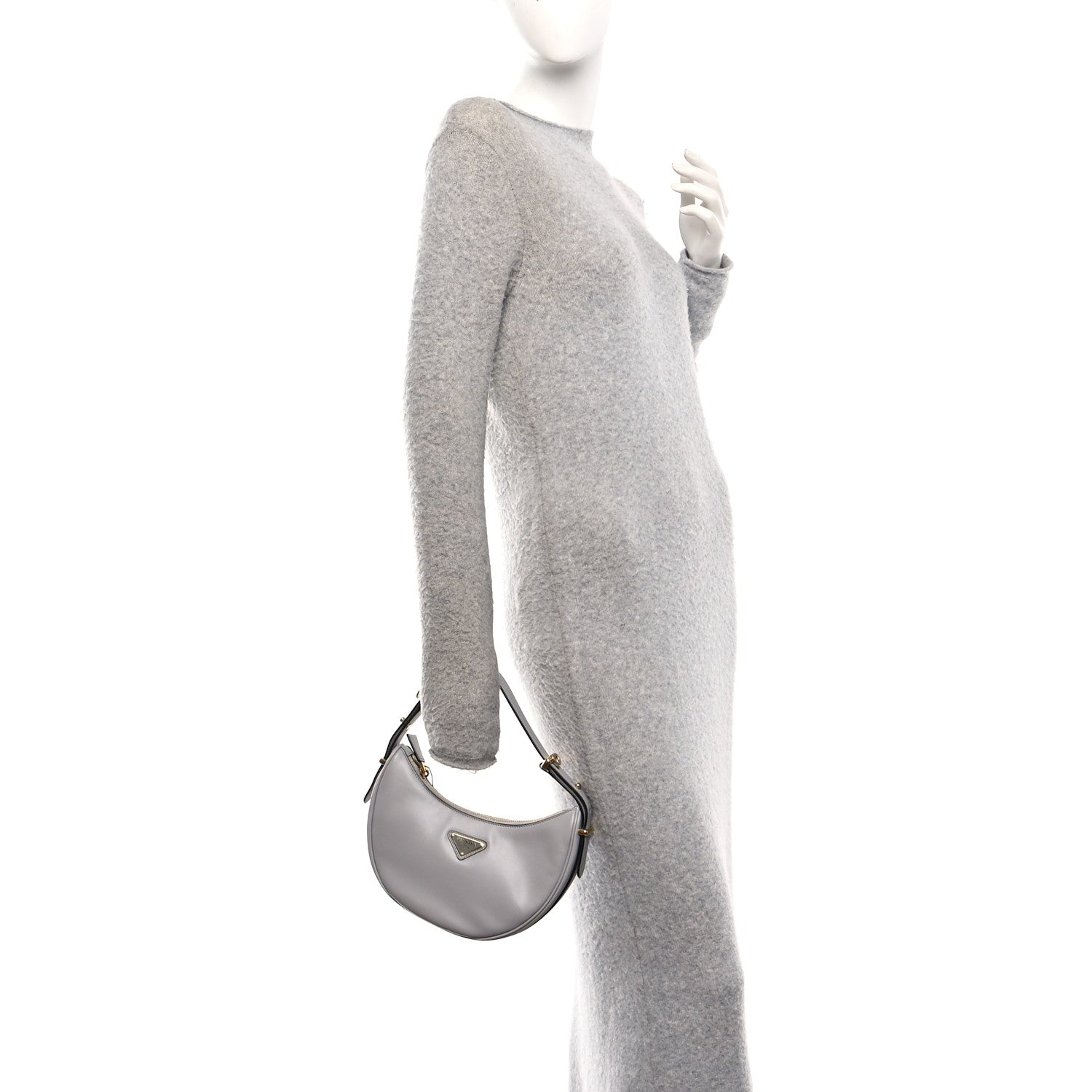 Prada Soft Calfskin Arque Shoulder Bag Ardesia 2 of 10