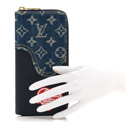Louis Vuitton X NIGO Taurillon Monogram Denim Drip Zippy Vertical Wallet Blue 2 of 11
