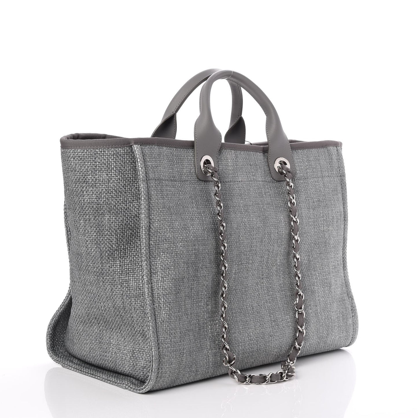 Woven Straw Raffia Large Deauville Tote Grey