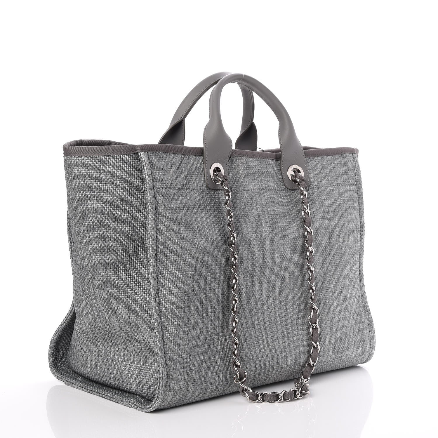 Chanel Woven Straw Raffia Large Deauville Tote Grey 4 of 9