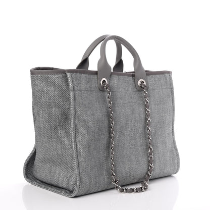 Chanel Woven Straw Raffia Large Deauville Tote Grey 4 of 9