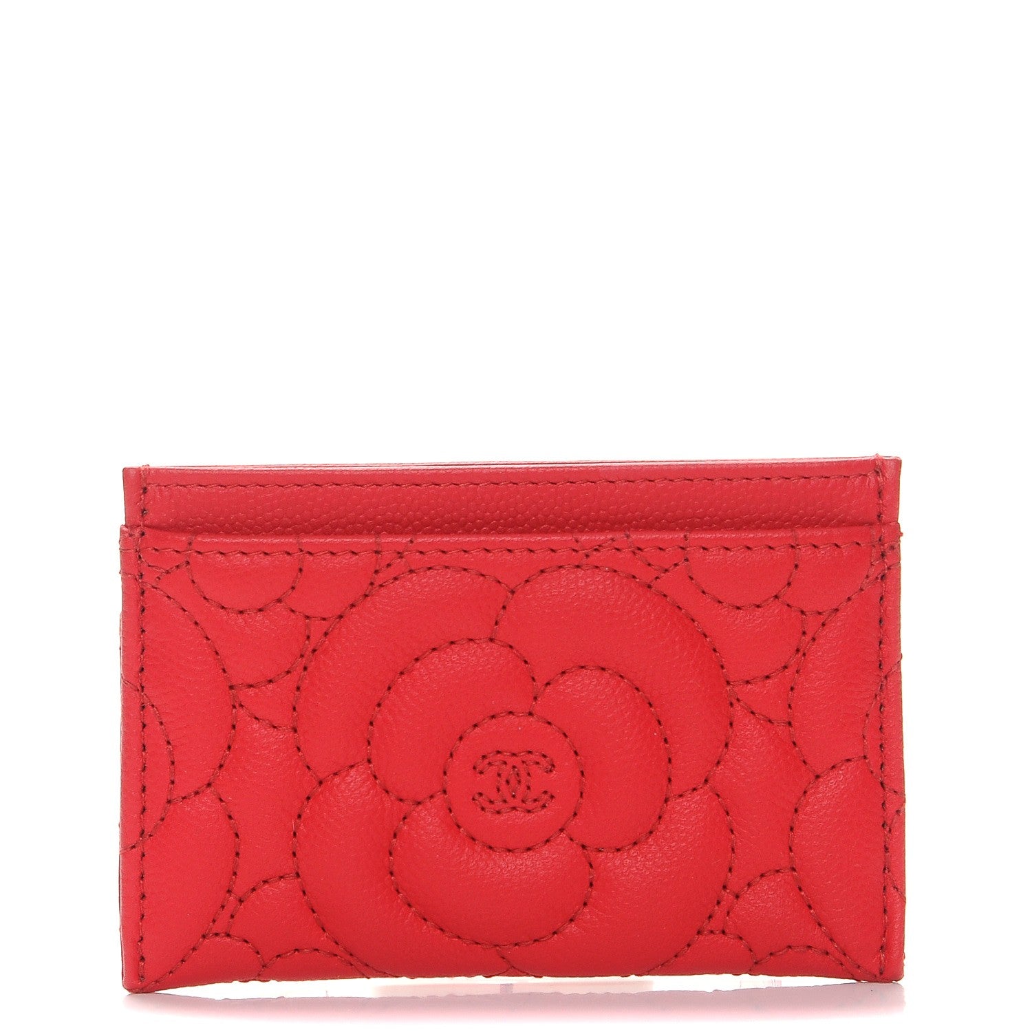 Chanel Caviar Camellia Embossed Card Holder Red 1 of 9