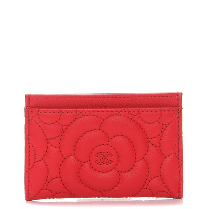 Chanel Caviar Camellia Embossed Card Holder Red 1 of 9