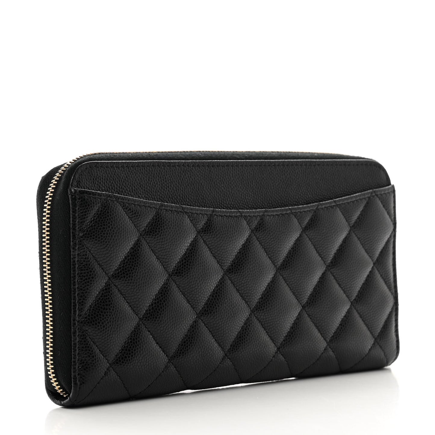 Caviar Quilted Large Gusset Zip Around Wallet Black