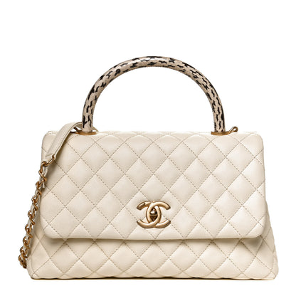 Chanel Caviar Elaphe Quilted Small Coco Handle Flap Ivory 1 of 11