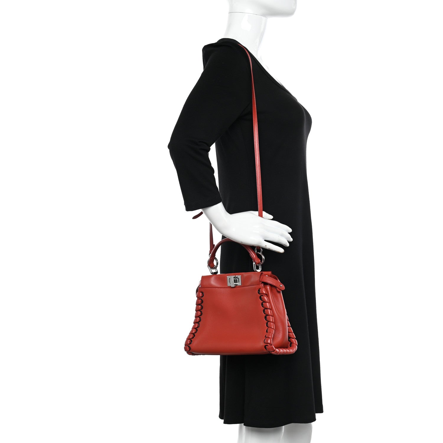 Fendi Nappa Lace Up Mini Peekaboo Iconic Satchel Bloody Mary 2 of 12