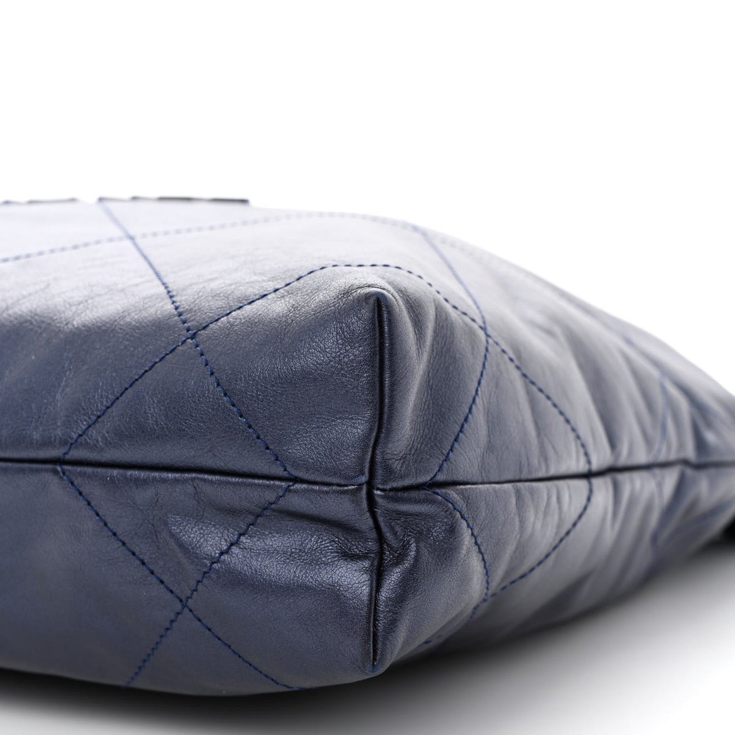 Metallic Calfskin Quilted Small Chanel 22 Navy Blue