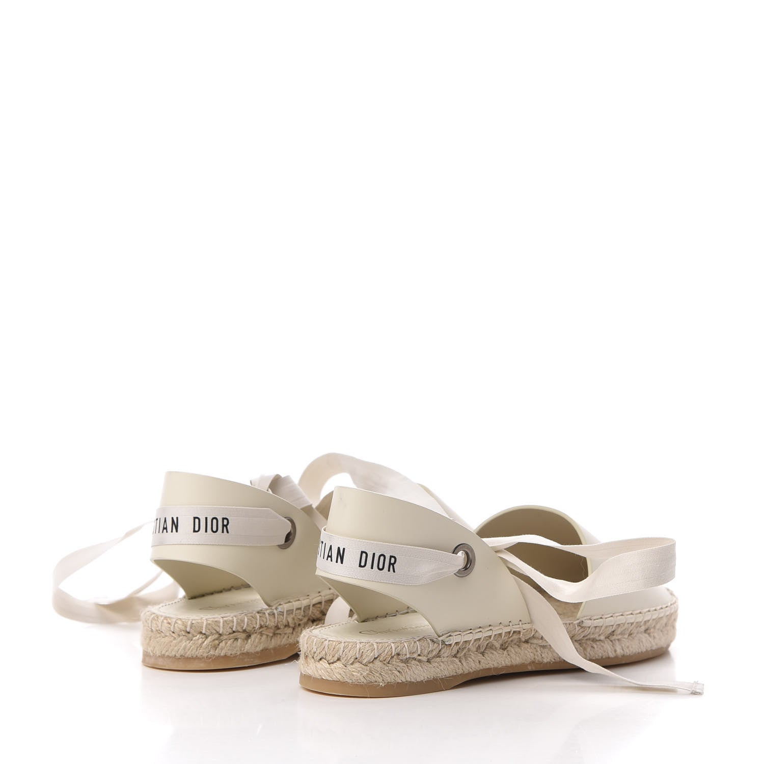 Christian Dior Calfskin Nicely-D Ankle Tie Espadrilles Flats 36 Off White 4 of 8