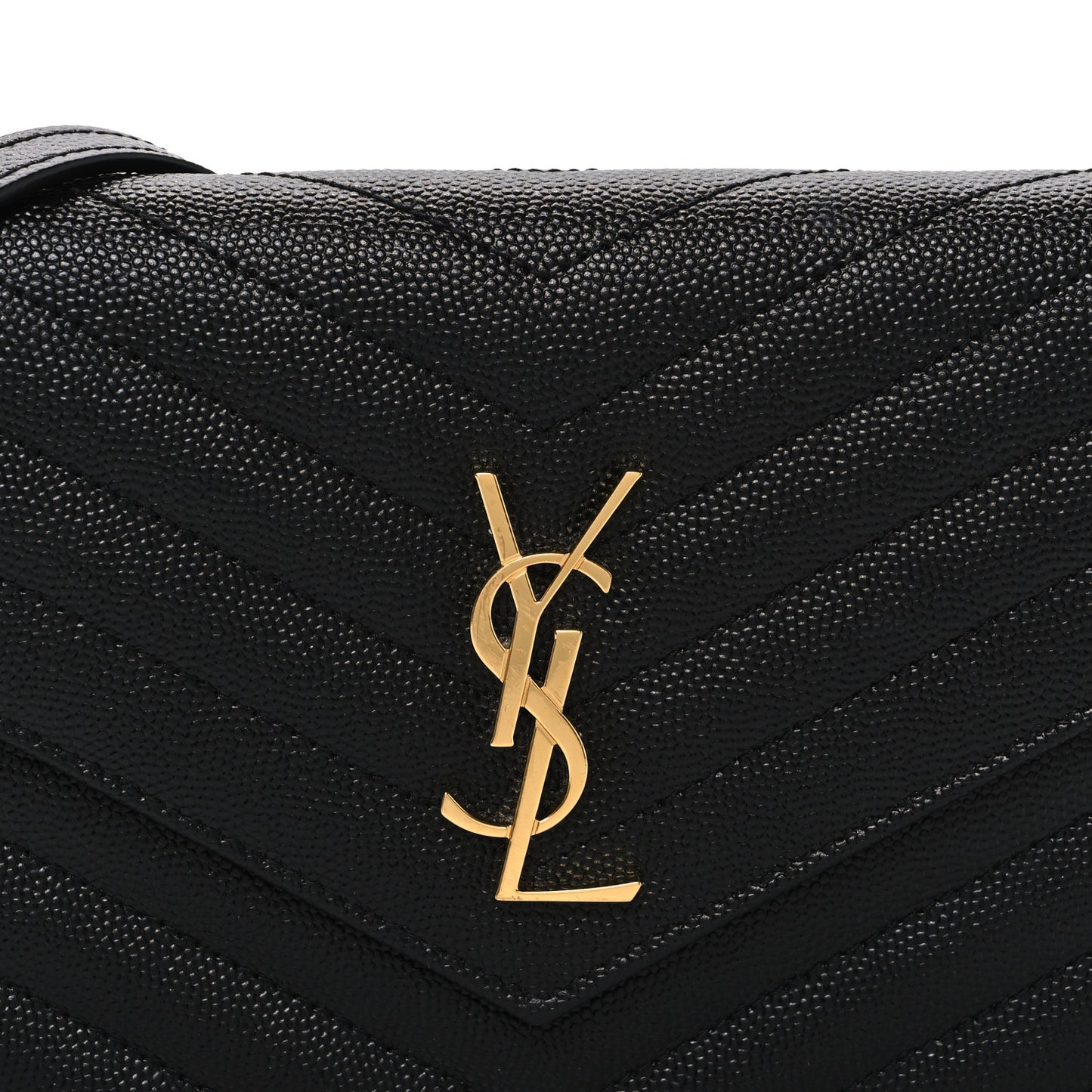 Grain De Poudre Matelasse Chevron Monogram Envelope Chain Wallet Black