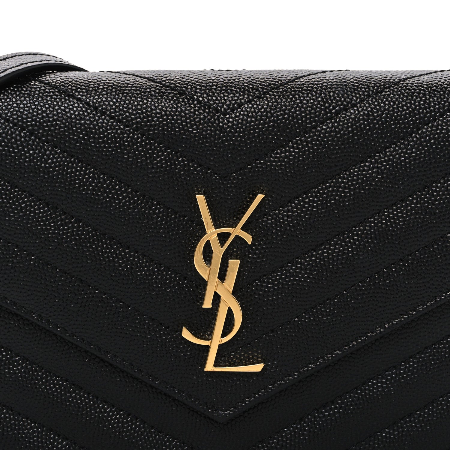 Saint Laurent Grain De Poudre Matelasse Chevron Monogram Envelope Chain Wallet Black 7 of 9