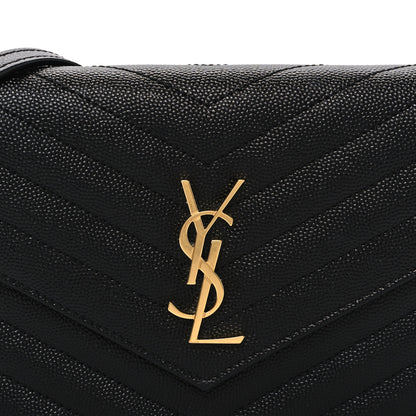 Saint Laurent Grain De Poudre Matelasse Chevron Monogram Envelope Chain Wallet Black 7 of 9