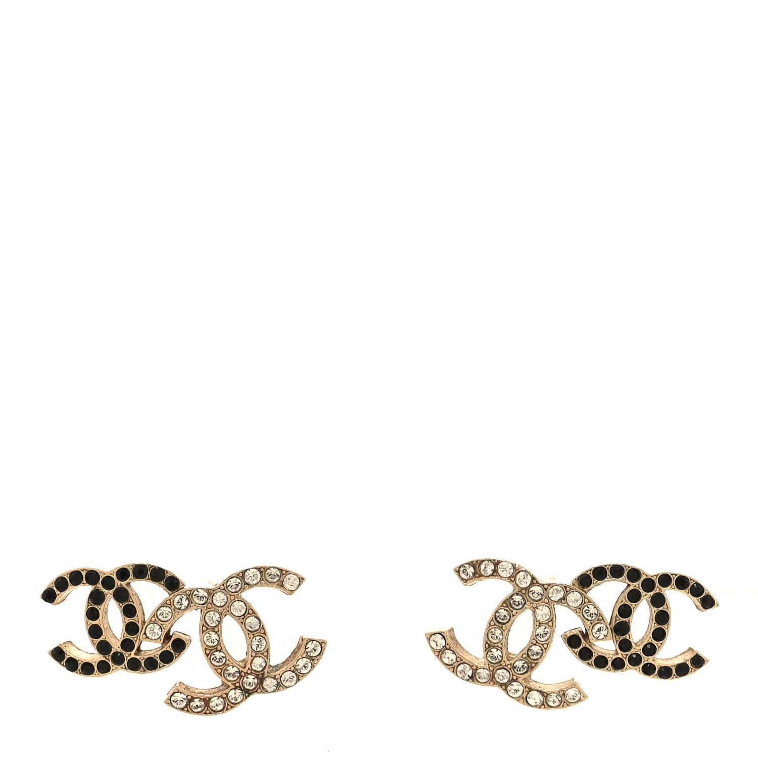 Chanel Crystal Double CC Earrings Gold Black 1 of 4