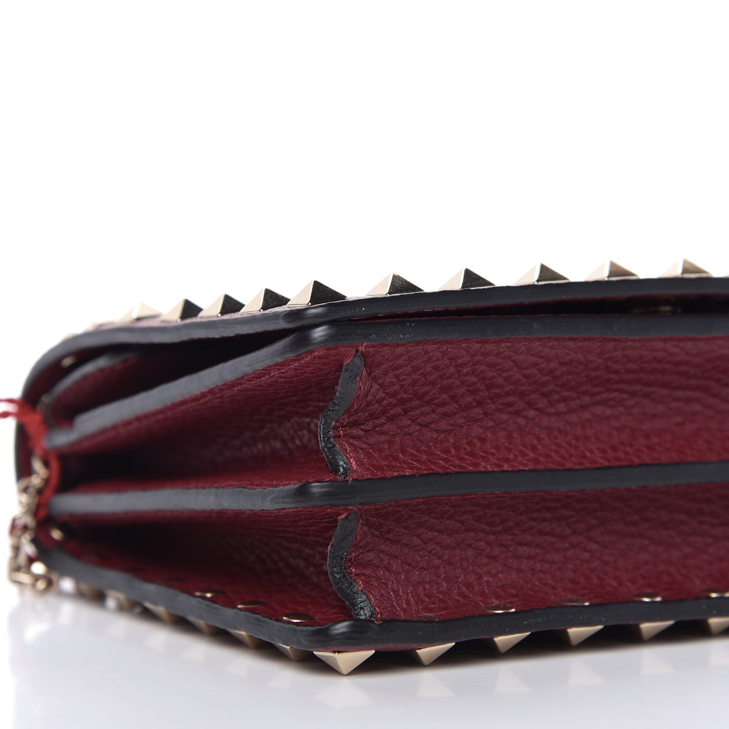 Pebbled Calfskin Rockstud Wallet on Chain Cerise
