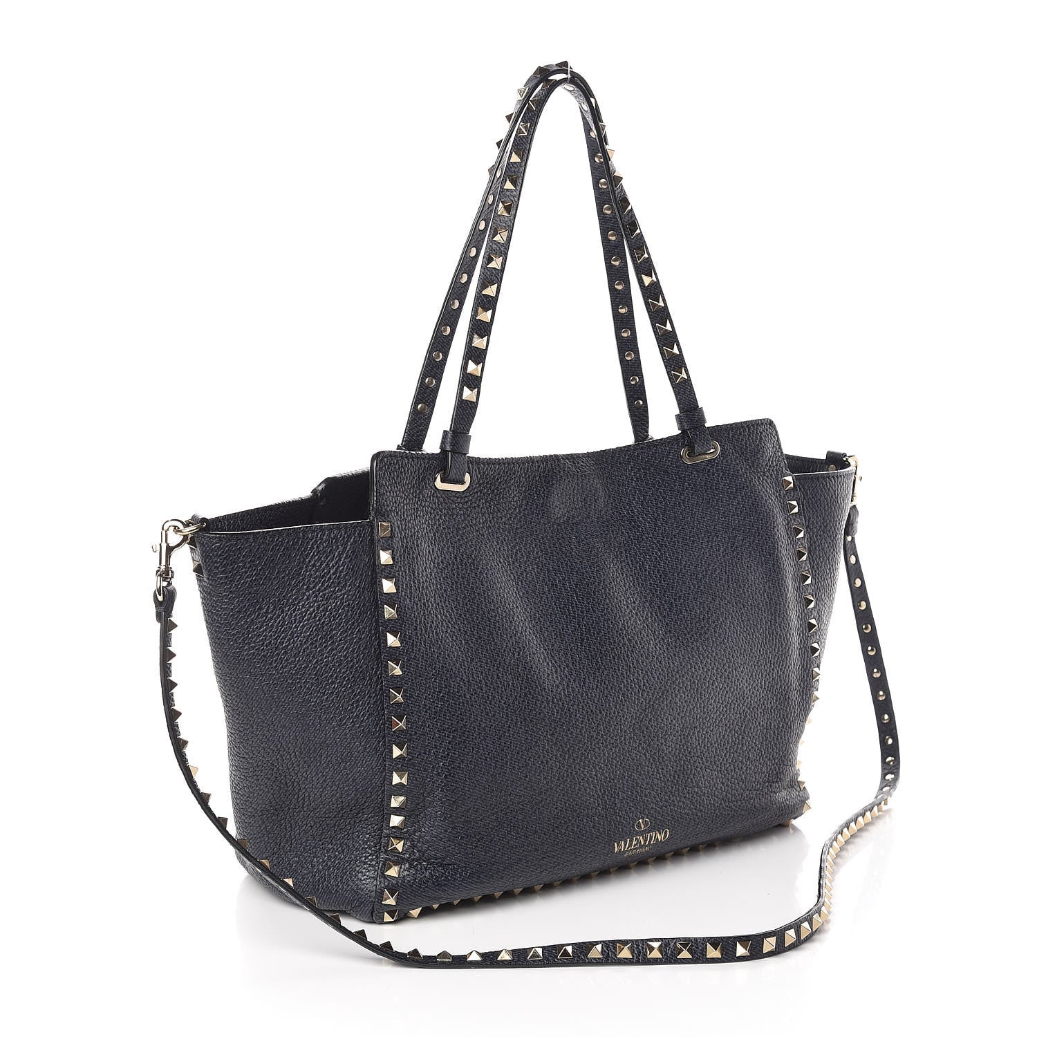 Valentino Garavani Pebbled Calfskin Medium Rockstud Tote Deep Denim 3 of 9