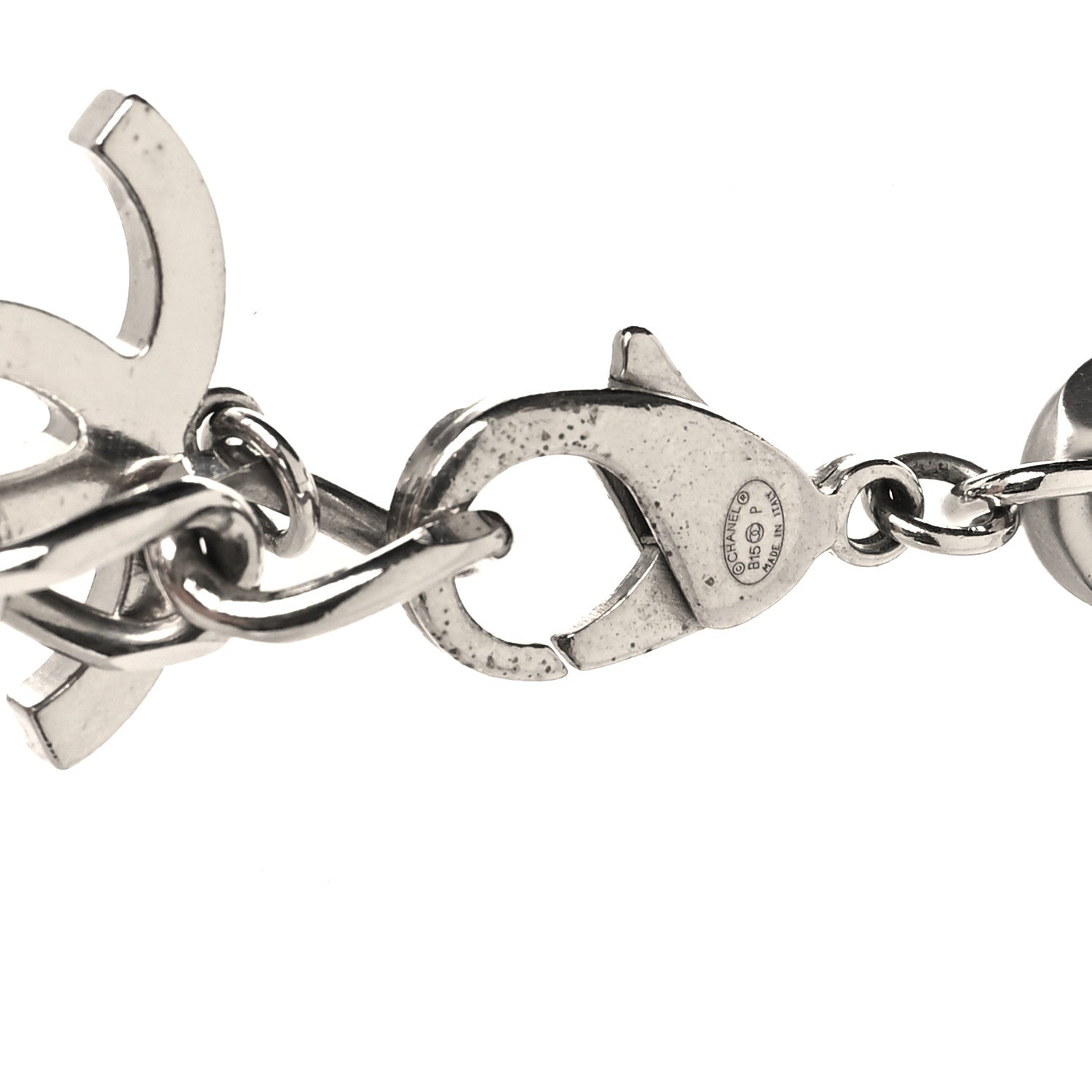Chanel Oversized Chain Logo Short Necklace Silver 4 of 5