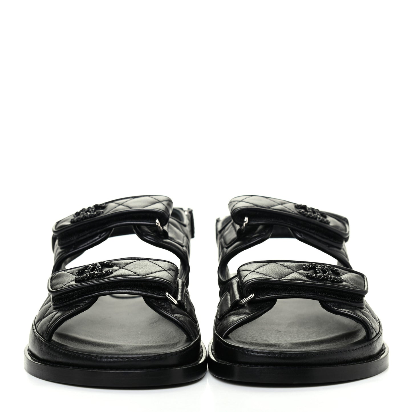 Lambskin Quilted Velcro Dad Sandals 38.5 So Black
