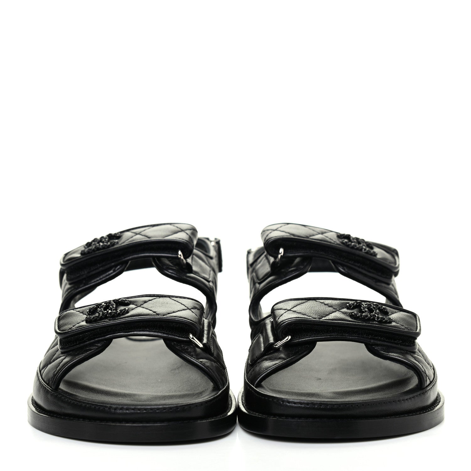 Chanel Lambskin Quilted Velcro Dad Sandals 38.5 So Black 2 of 9