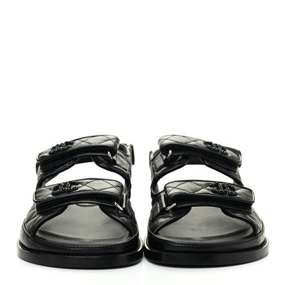 Chanel Lambskin Quilted Velcro Dad Sandals 38.5 So Black 2 of 9