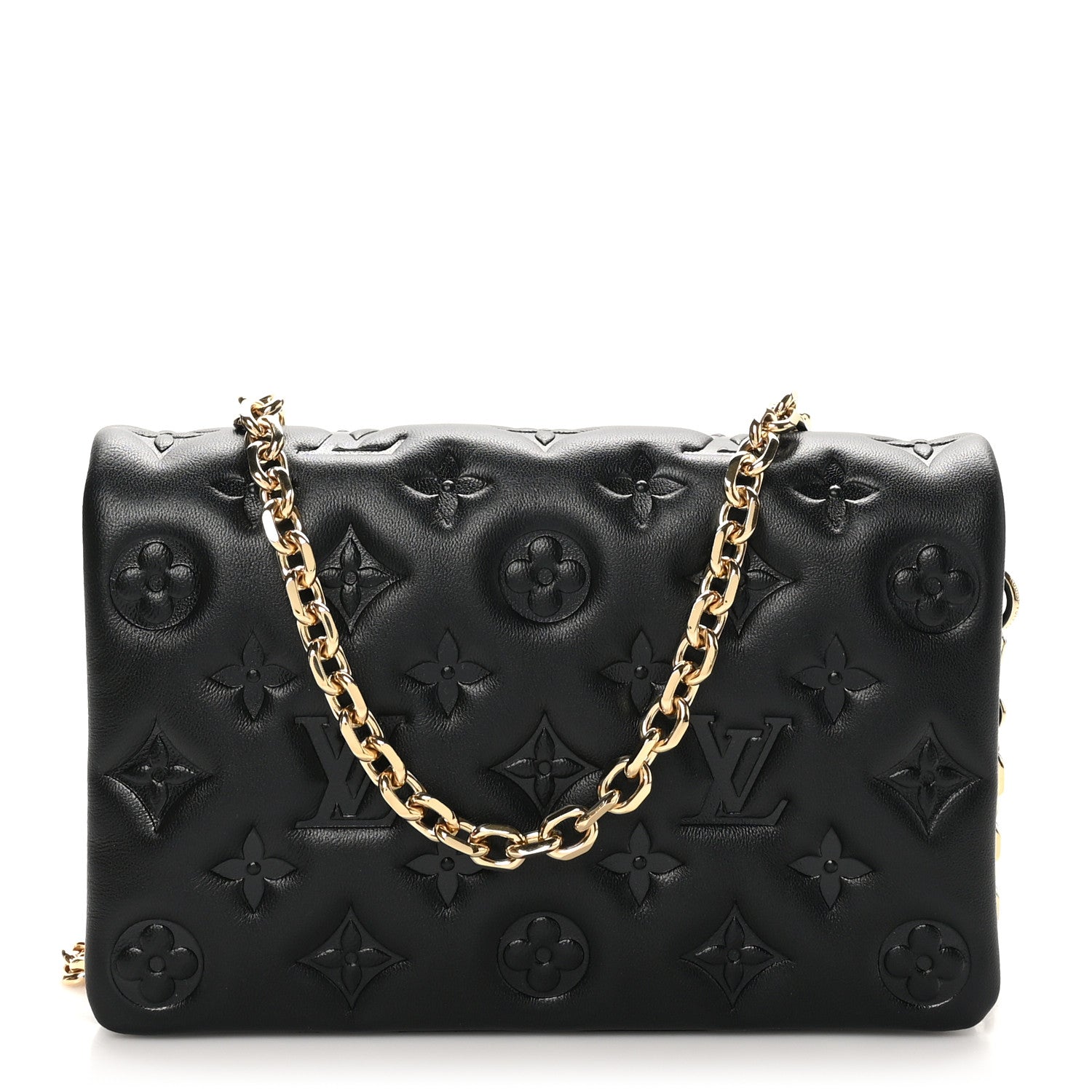 Louis Vuitton Lambskin Embossed Monogram Pochette Coussin Black 1 of 10