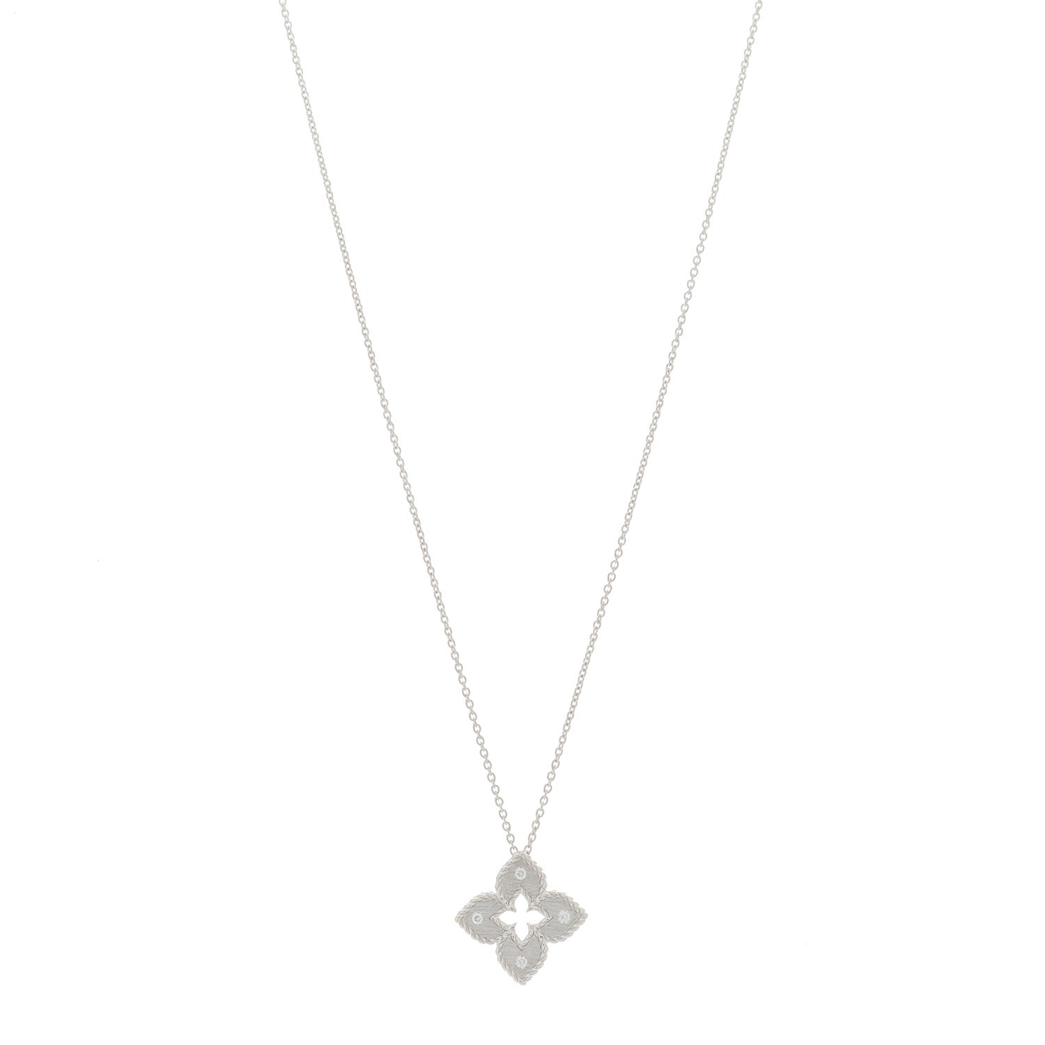 Roberto Coin 18K White Gold Diamond Petite Venetian Princess Flower Pendant Necklace 1 of 4
