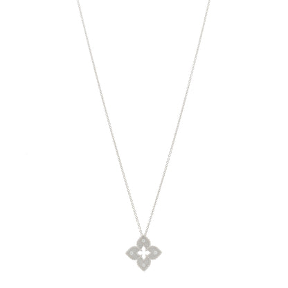 Roberto Coin 18K White Gold Diamond Petite Venetian Princess Flower Pendant Necklace 1 of 4
