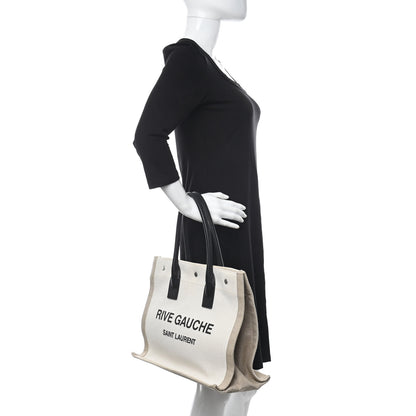 Saint Laurent Linen Calfskin Small Rive Gauche Tote Greggio Natural 2 of 8