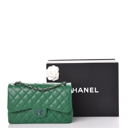 Chanel Caviar Quilted Jumbo Double Flap Green 9 of 9