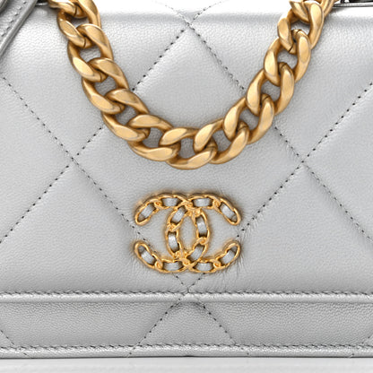 Chanel Metallic Lambskin Quilted Chanel 19 Wallet On Chain WOC Silver 9 of 12