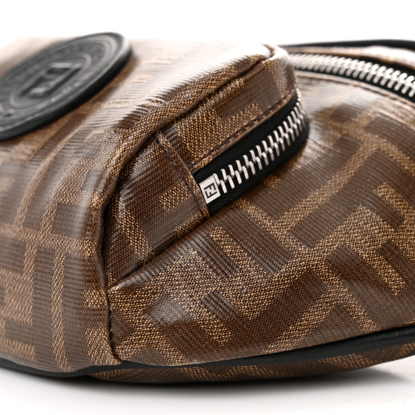 Glazed Fabric Vitello Century FF 1974 Stamp Patch Pocket Belt Bag Mogano Panna Black