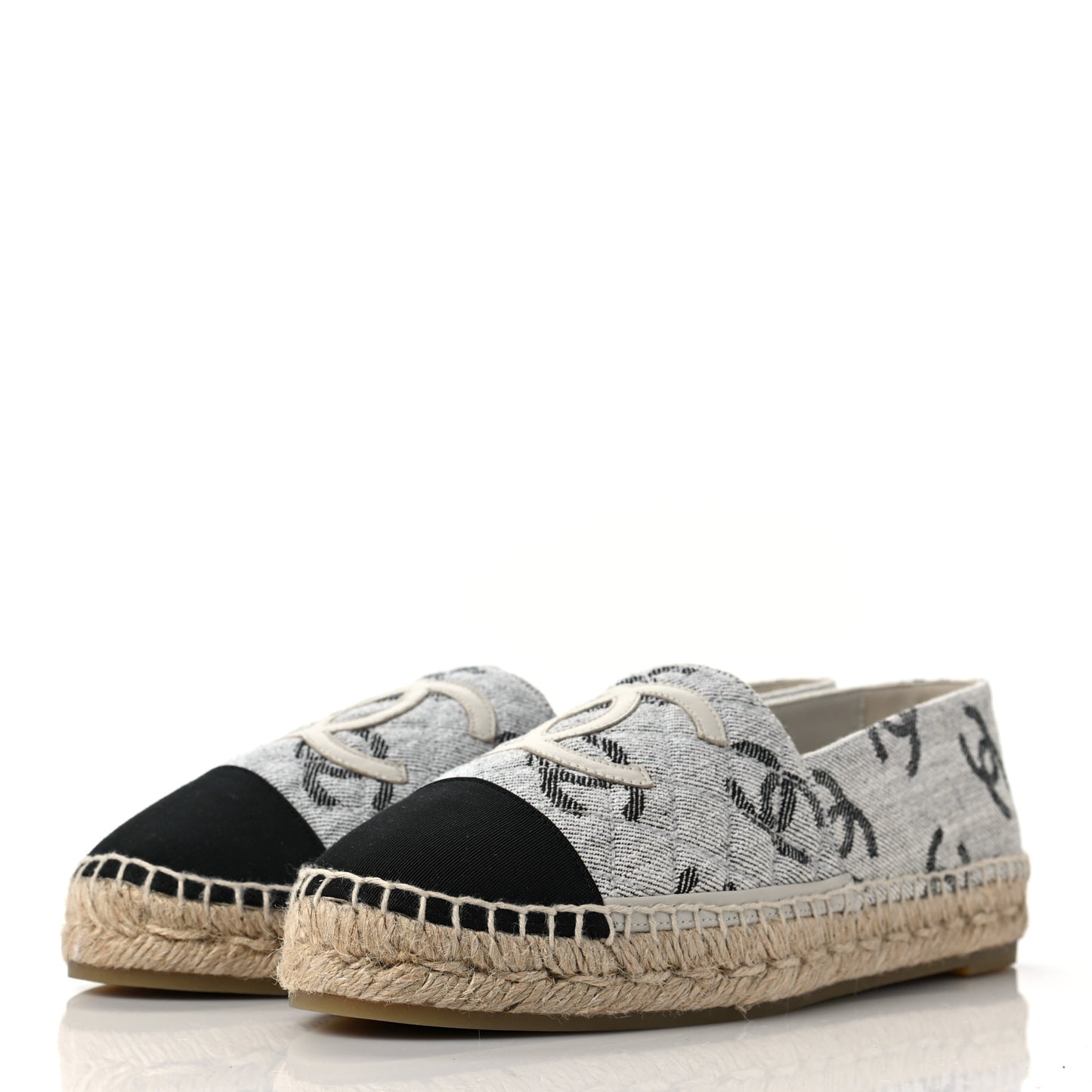 Cotton Jacquard Grosgrain CC Print Espadrilles 40 Grey Black