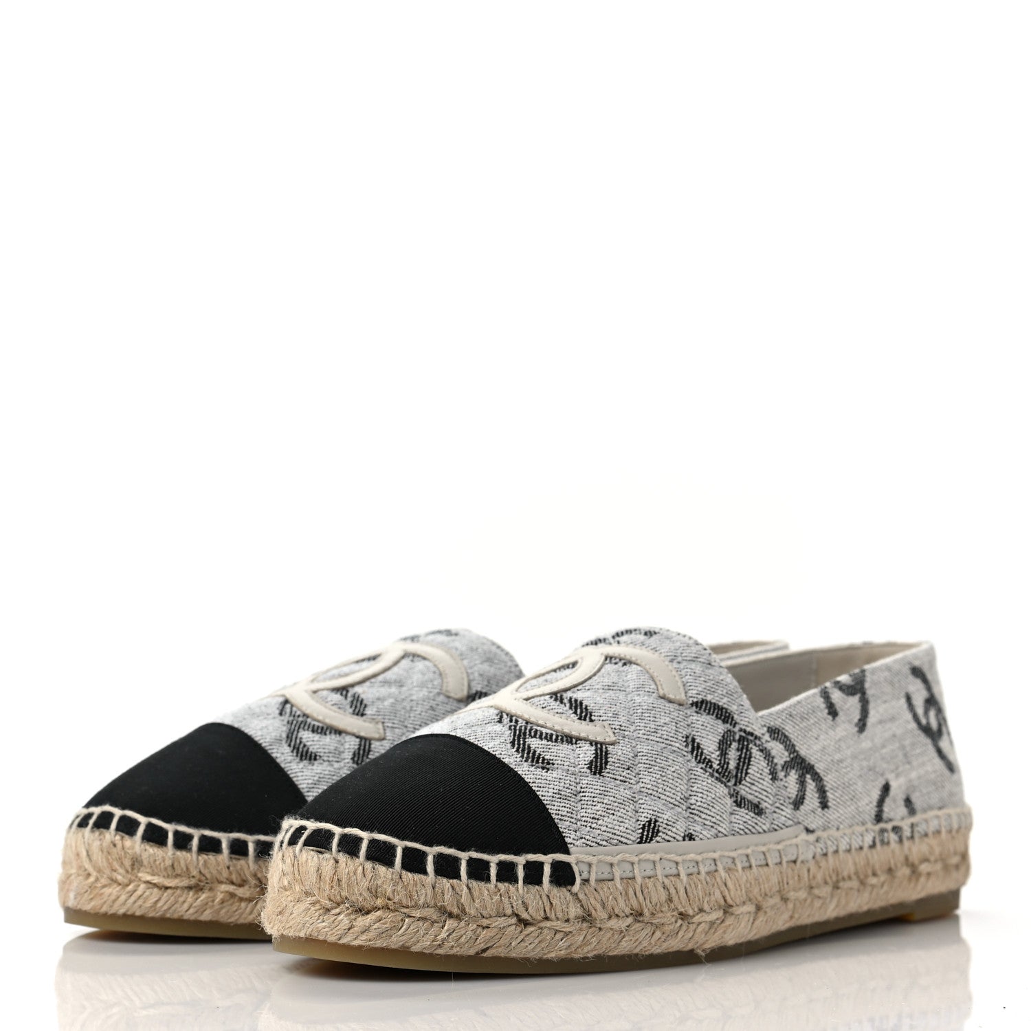 Chanel Cotton Jacquard Grosgrain CC Print Espadrilles 40 Grey Black 3 of 9