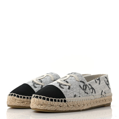 Chanel Cotton Jacquard Grosgrain CC Print Espadrilles 40 Grey Black 3 of 9