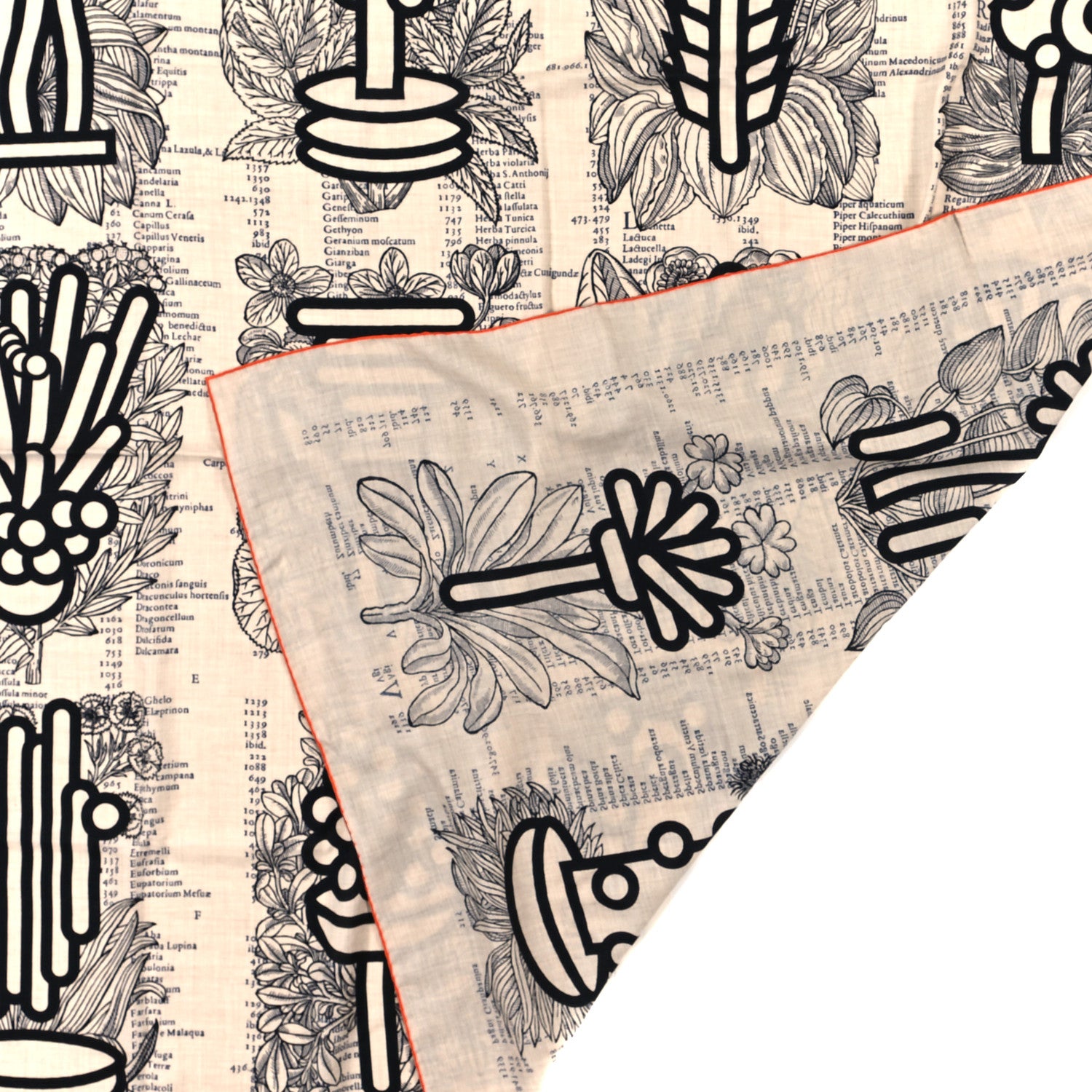 Hermes Cashmere Silk Botanica Grafica Shawl 140 Naturel Black Orange 2 of 4