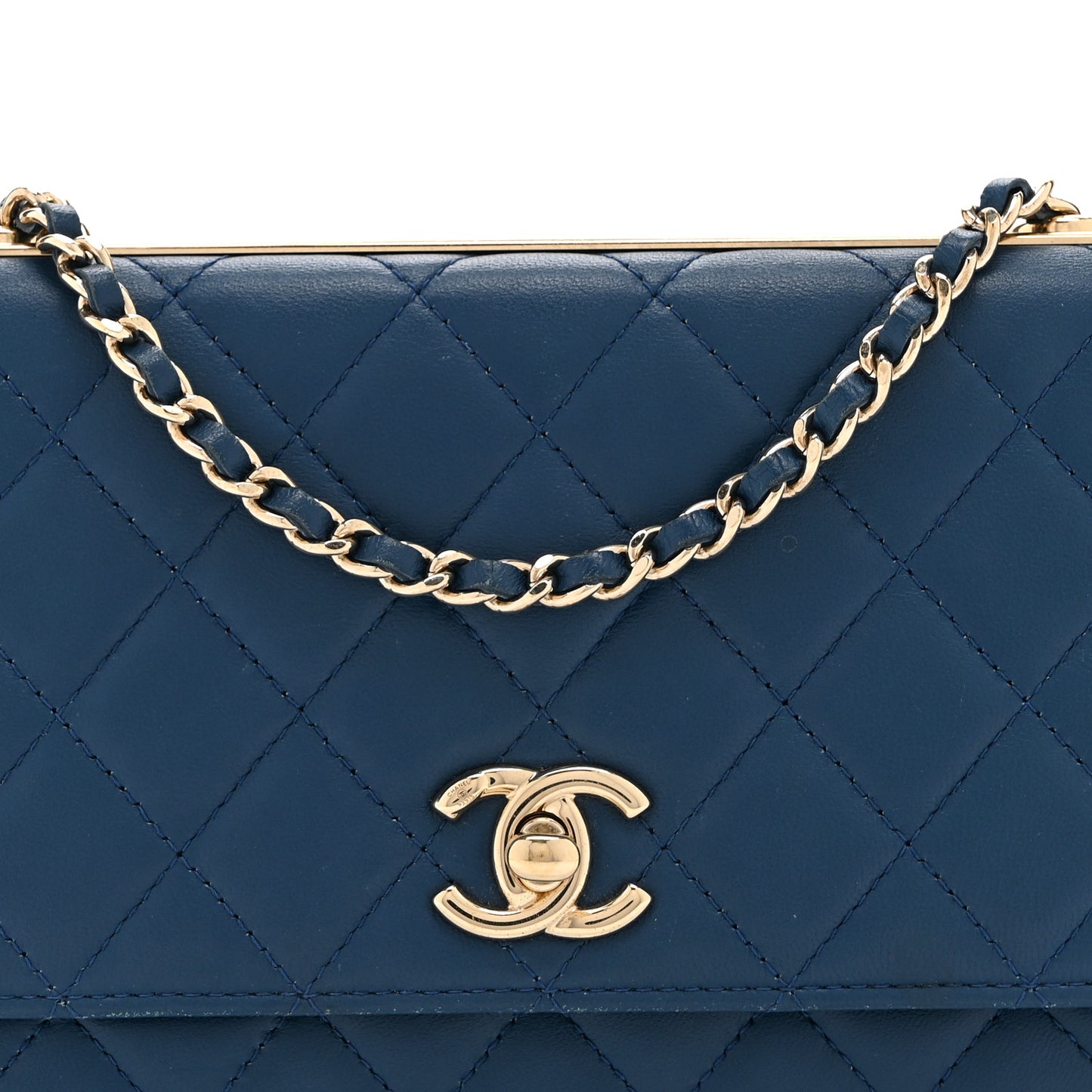 Lambskin Quilted Trendy CC Wallet On Chain WOC Blue