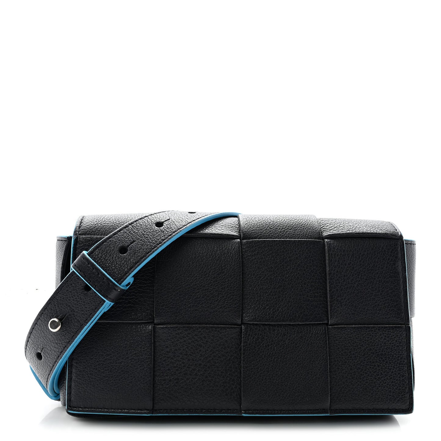 Grained Calfskin Intrecciato Cassette Belt Bag Deep Blue Pool