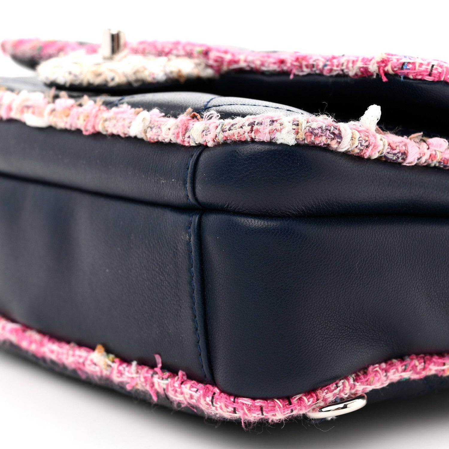 Chanel Lambskin Tweed Quilted Elegant Trim Flap Navy 9 of 10