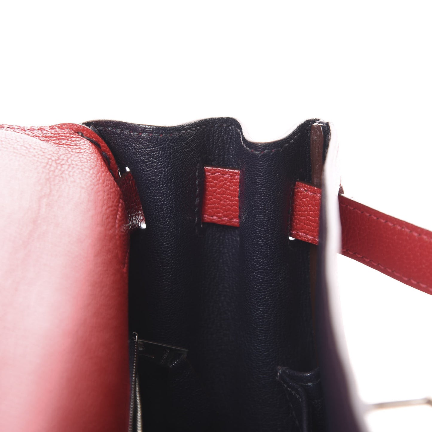 Chevre Mysore Horseshoe Kelly Retourne 28 Rouge Garance Bleu Obscur