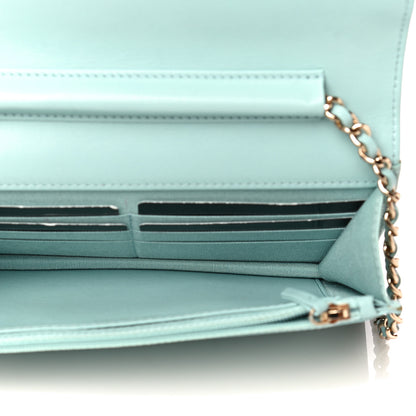 Chanel Caviar Camellia Embossed Wallet On Chain WOC Light Blue 6 of 15