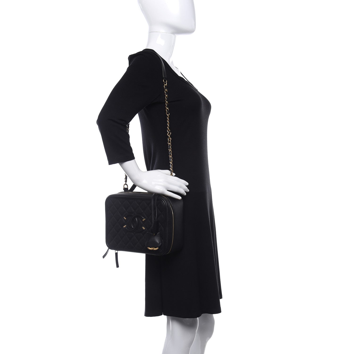 Chanel Caviar Quilted Large CC Filigree Vanity Case Black 2 of 11