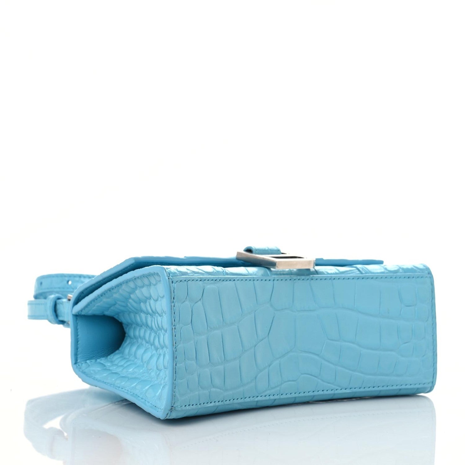 Balenciaga Shiny Calfskin Crocodile Embossed Hourglass Top Handle Bag XS Azur 4 of 13