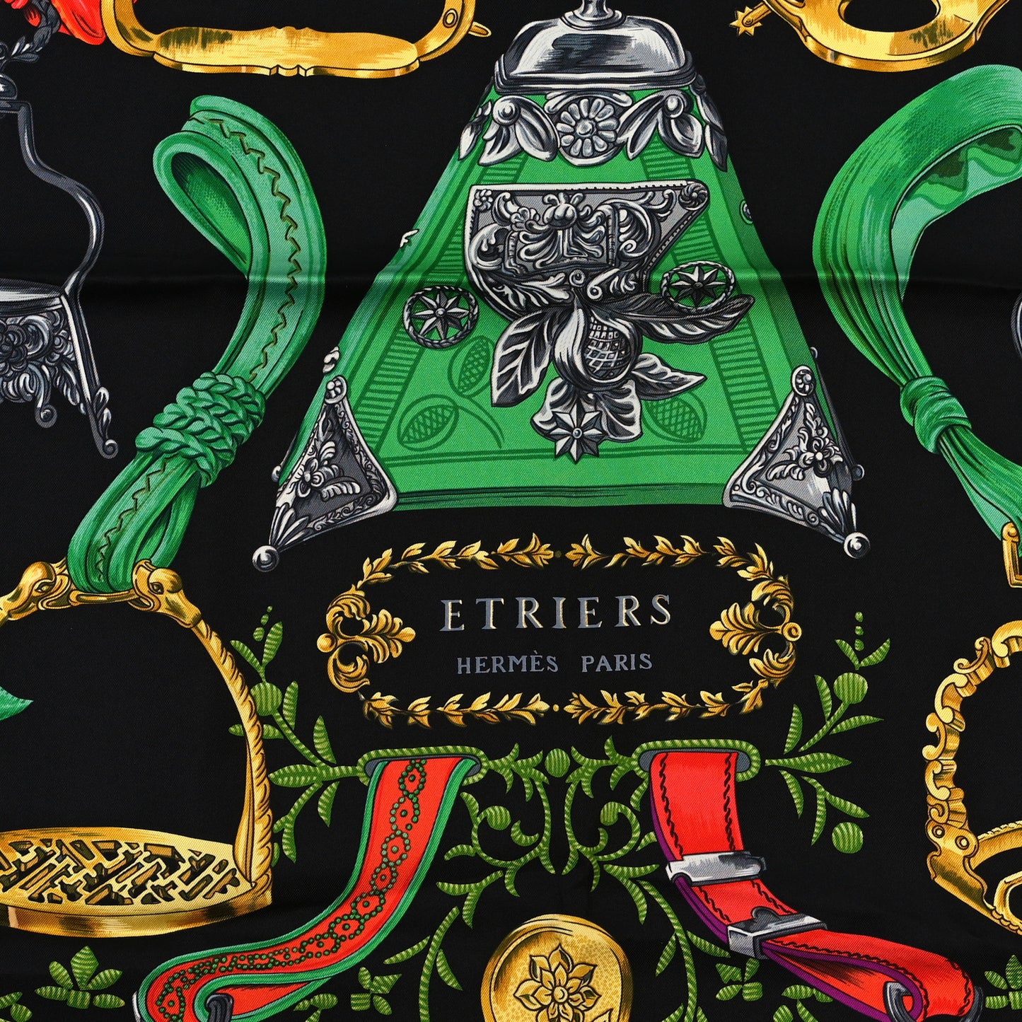 Silk Etriers Scarf 90 Black Multicolor