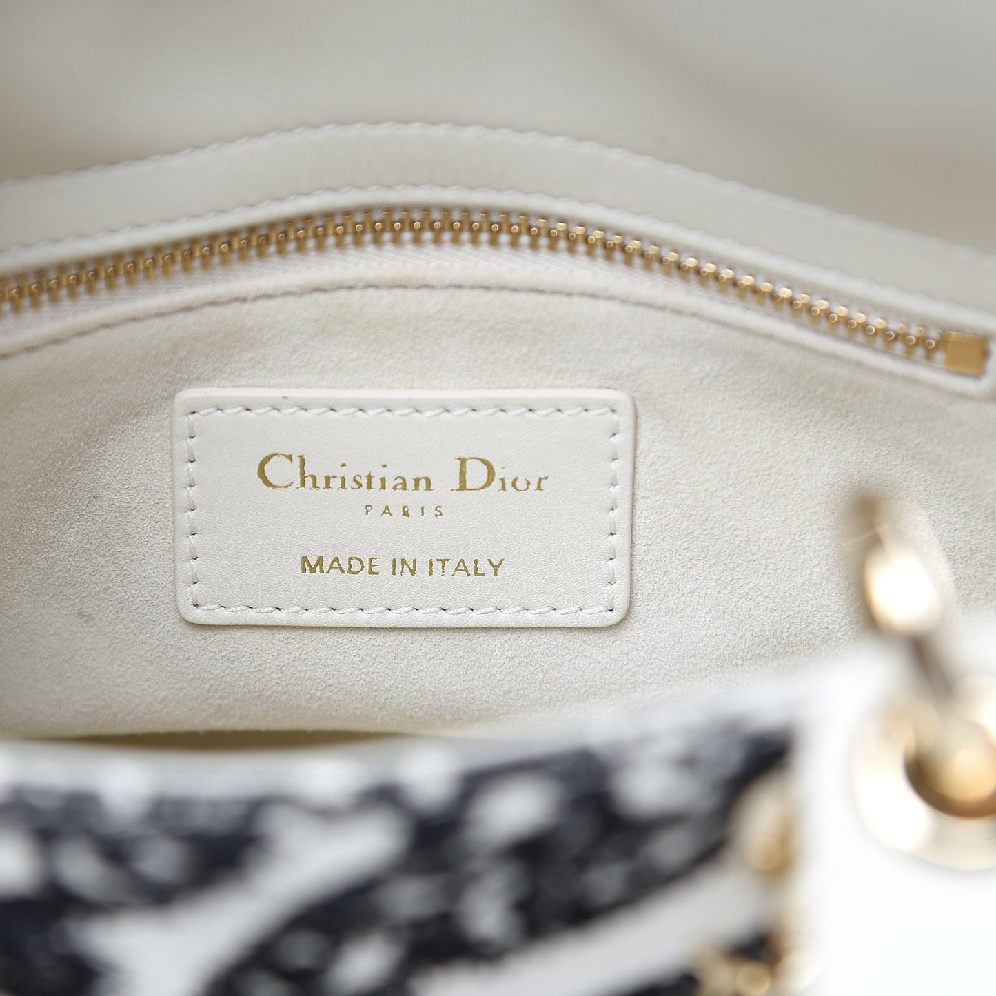 Smooth Calfskin Silkscreen Printed Floral Embroidered Mini Lady Dior Off White