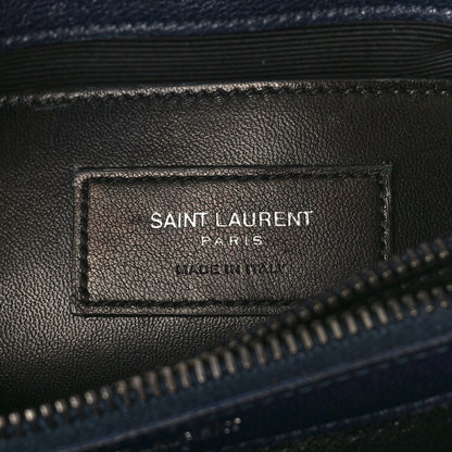 Saint Laurent Sheepskin Matelasse Chevron Monogram Medium College Bag Deep Marine 6 of 10