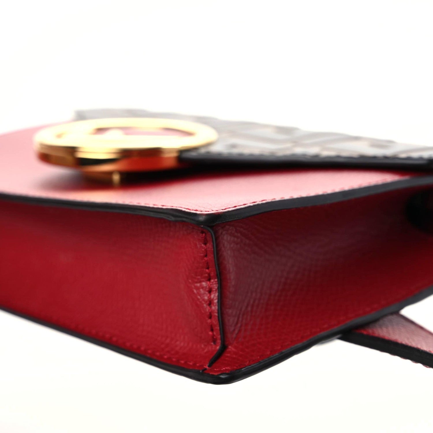 Fendi Vitello Cruise F is Fendi Bi-Color FF 1974 Embossed Envelope Belt Bag Maya Black Fragola 6 of 15