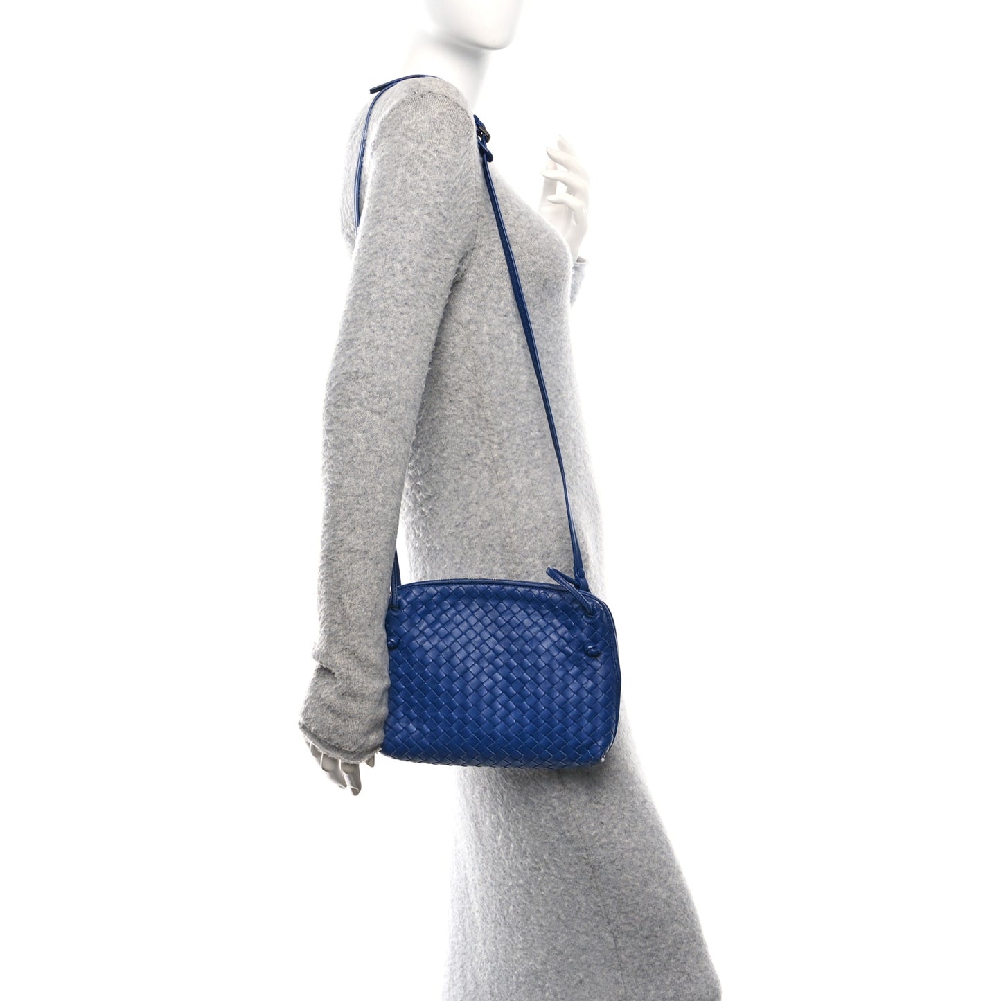 Nappa Intrecciato Nodini Crossbody Messenger Signal Blue