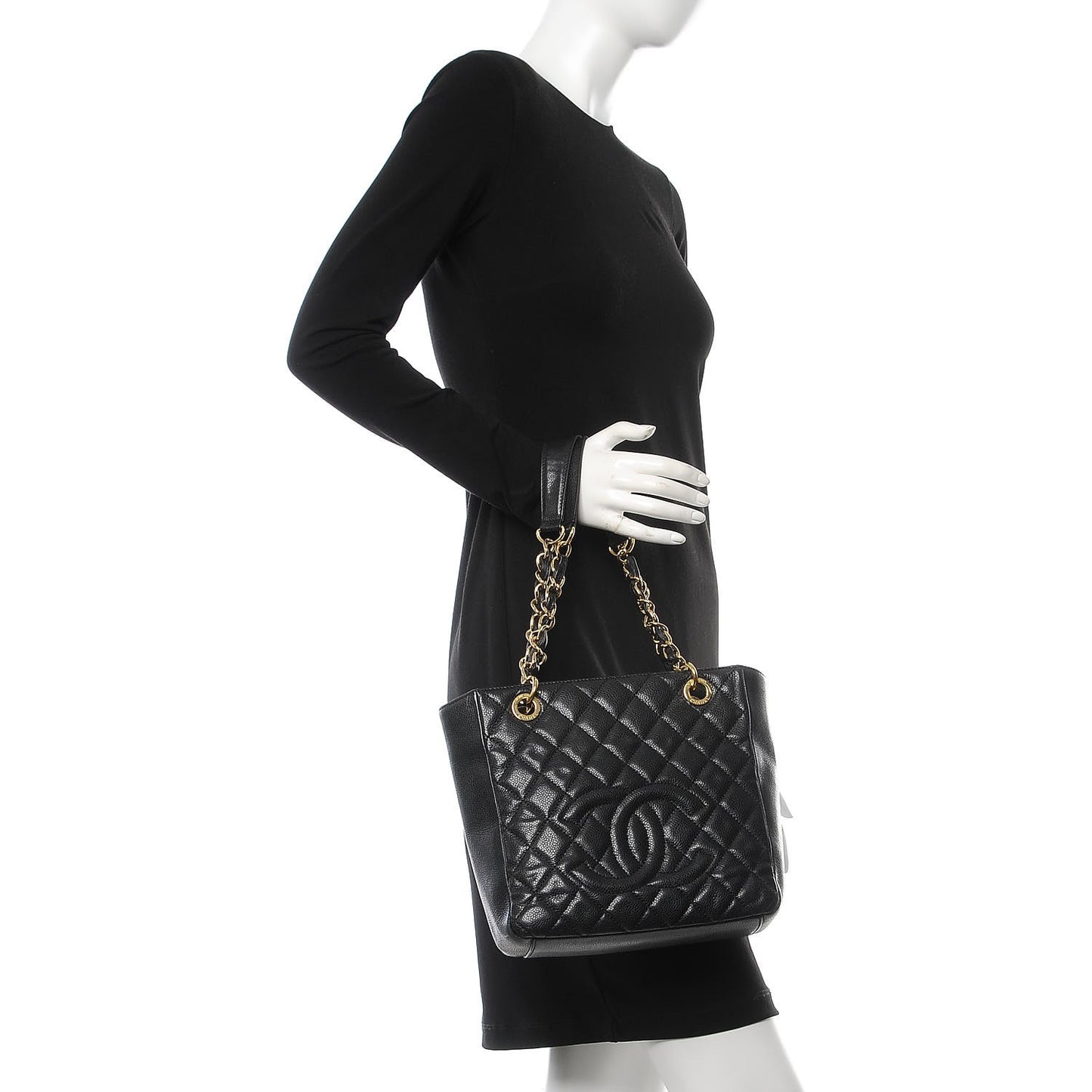 Caviar Quilted Petit Shopping Tote PST Black
