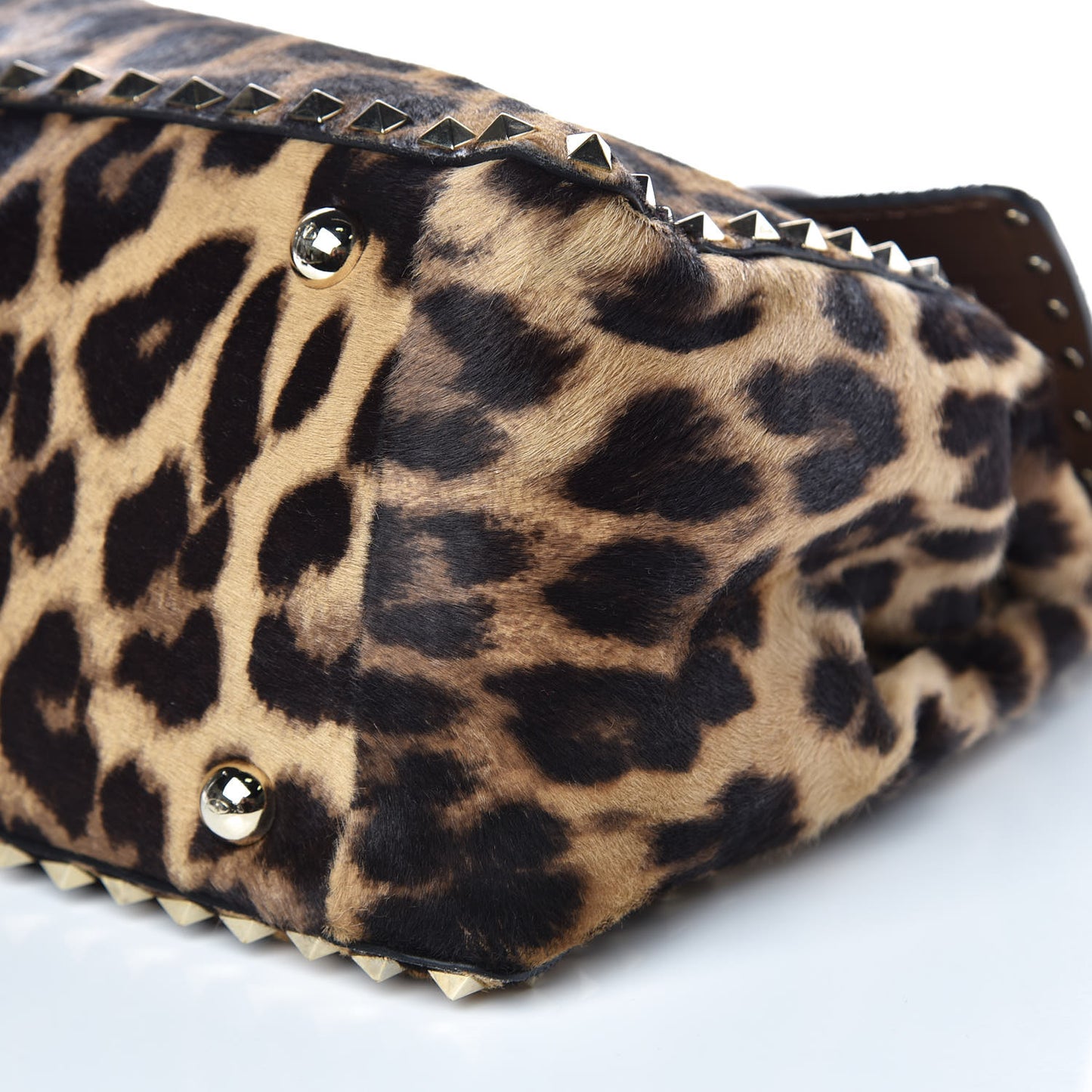 Calf Hair Leopard Print Large Rockstud Frame Handle Bag
